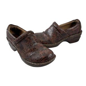 BOC Born Concepts Clogs Size 7.5 Womens Shoes Brown Tooled Embossed Floral Vegan